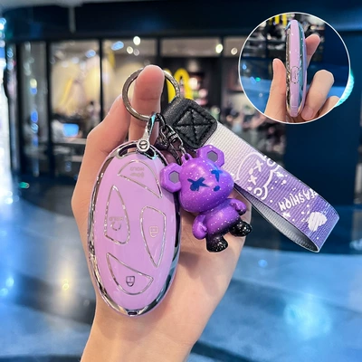 modern loniq6 new car | Car key bag - modern-o-model-smart-5-button-single-shell-purple-purple-violent-bear-pendant