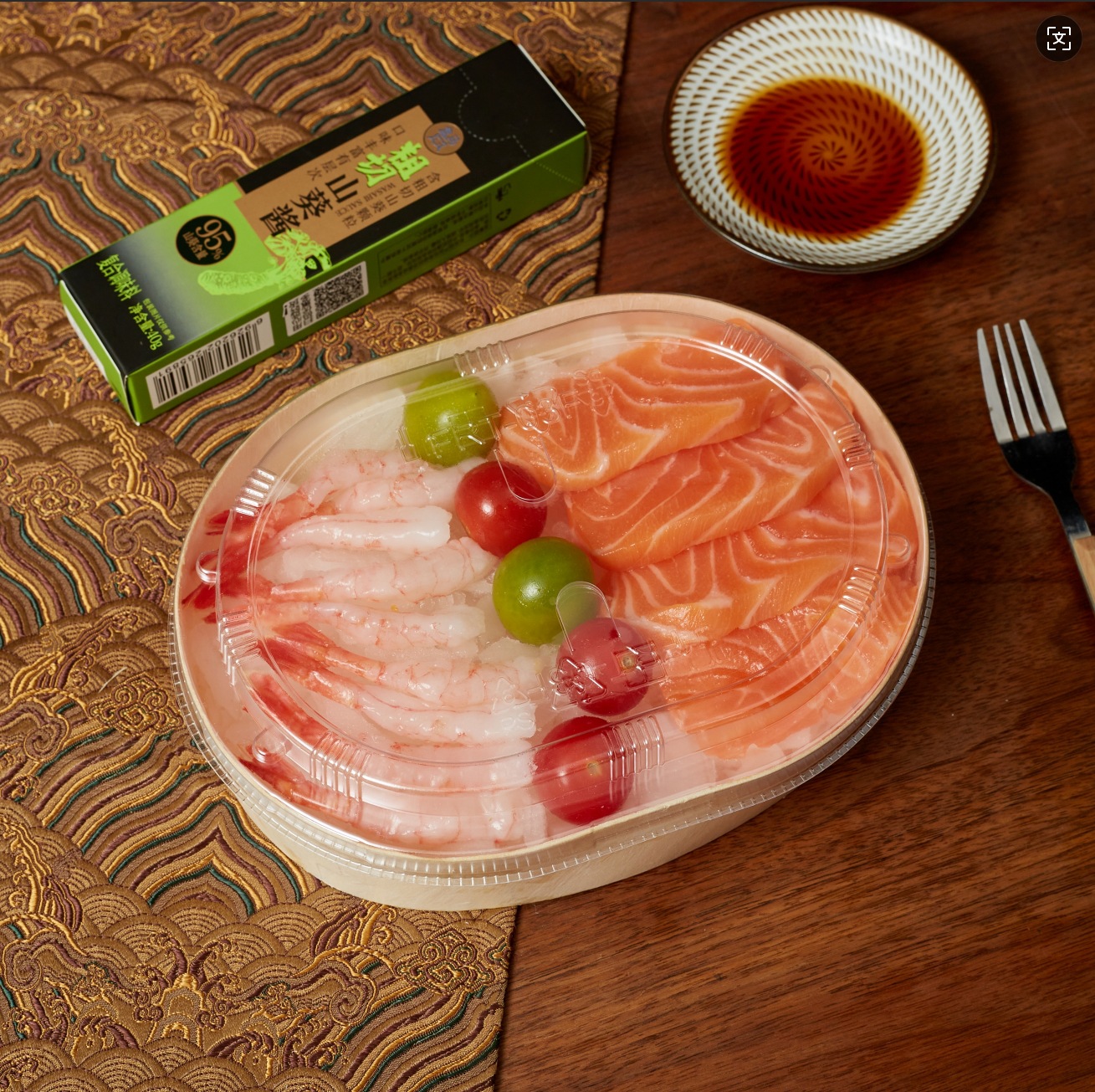 Caja de comidas redonda desechable de madera caja de embalaje de postre de comida rápida para llevar Caja de embalaje de sushi para llevar Caja de bento