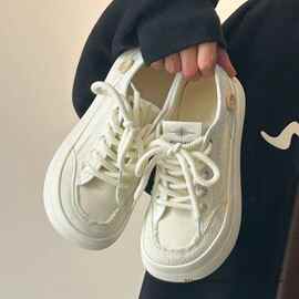 奶fufu芒果头可爱厚底帆布鞋女2026新款透气休闲小白鞋百搭板鞋子