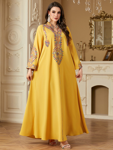 4219 Middle East Hot-Selling Muslim Long-Sleeved Dress Embroidered Loose Regular-Size Formal Wear for Prayers—Suitable for All Seasons