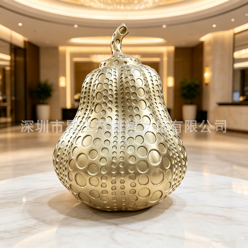 不锈钢镂空葫芦雕塑仿黄铜肌理摆件广场园林福禄主题景观雕塑定制