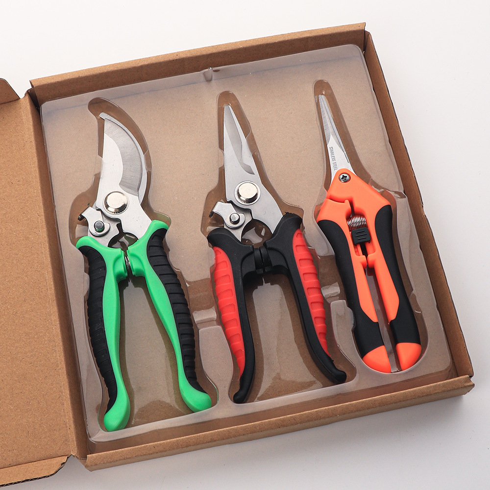 정원 가위 3 피스 세트 그린 레드 블랙 오렌지