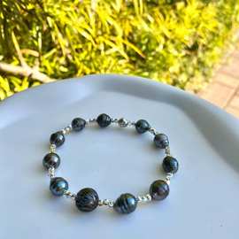 9-11海水珍珠大溪地镙纹黑珍珠手链简单简约日常百搭款批发销售款