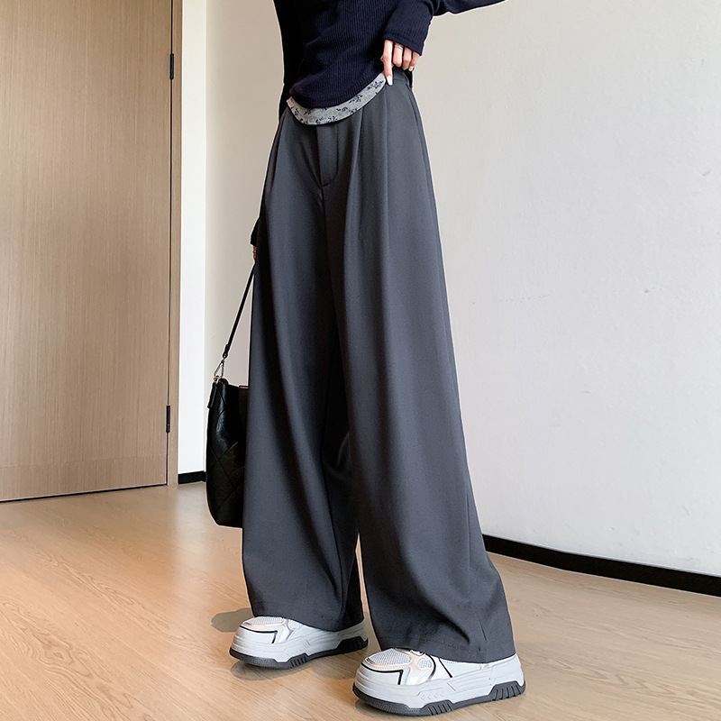 实拍西装裤女秋季高腰显瘦垂感宽松复古高级感休闲直筒阔腿裤潮|undefined