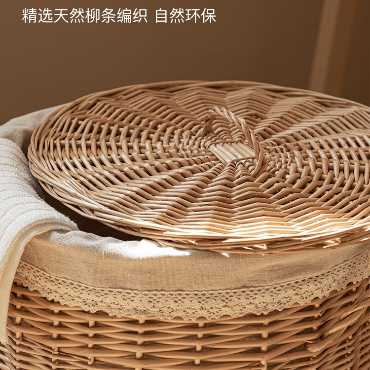 Cesta de ropa sucia personalizada con cubierta de sauce tejida a mano de doble mango cesta de almacenamiento de ropa de baño de alojamiento