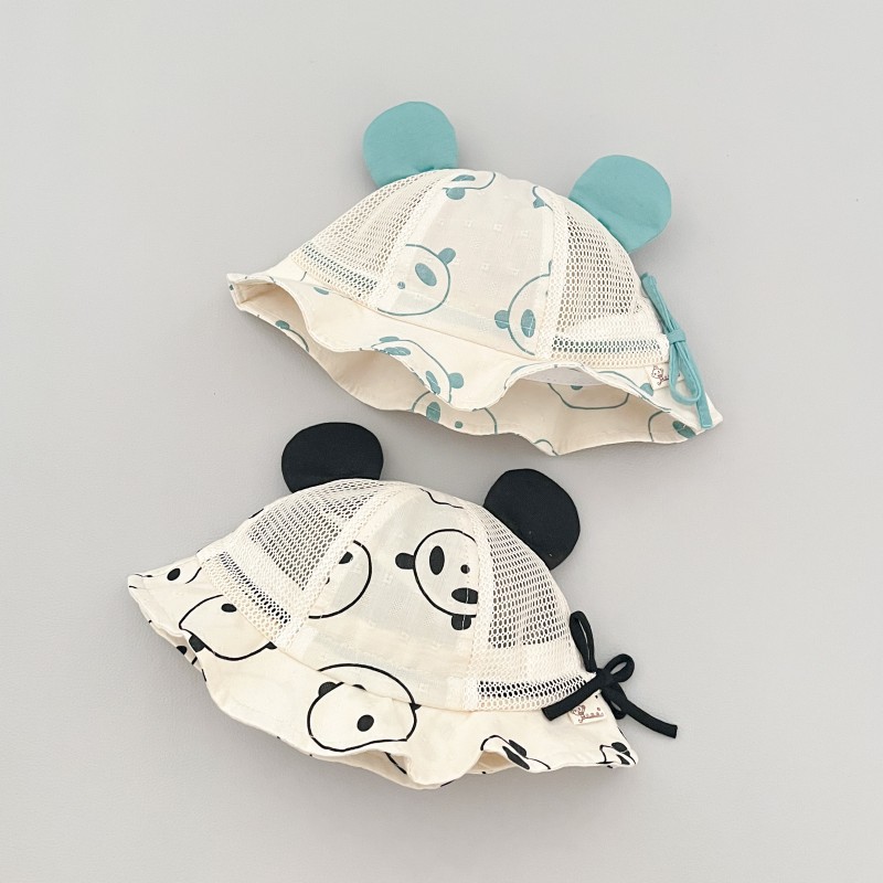 Sombrero de bebé sombrero de verano transpirable sombrero de pescador de niño lindo panda sombrero de bebé sombrero de sol delgado sombrero de sol de niña