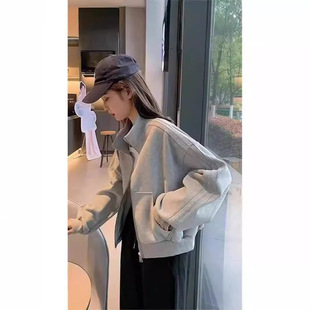 2024 New Spring and Autumn Baseball Uniform All-match Sports Jacket Solid Color Collar Loose Casual Slim Look Short Jacket