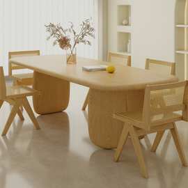 意式实木餐桌家用白蜡木多人饭桌子简约原木大板侘寂风餐桌椅组合