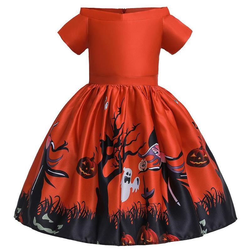 ハロウィンドレス 子供用コスプレ衣装 城の魔女プリントプリンセスドレス パーティーコスプレ衣装|undefined