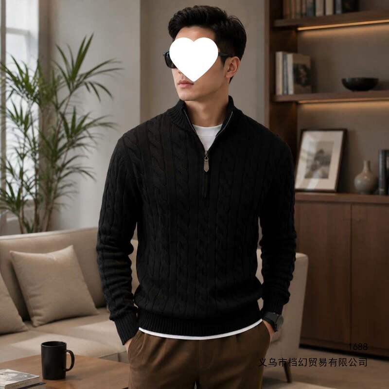 2026 Autumn/Winter Retro Pullover Half-Zip Stand Collar Knit Sweater for Men, Old Money Style Cable Knit Trendy Sweater Jacket 2026 Autumn/Winter Retro Pullover Half-Zip Stand Collar Knit Sweater for Men, Old Money Style Cable Knit Trendy Sweater Jacket