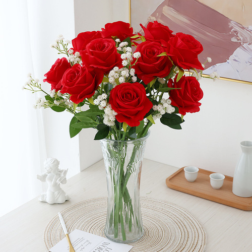 Simulated roses Valentine's Day plastic bouquet home furnishings fake flowers living room table flower arrangement dried flower decoration