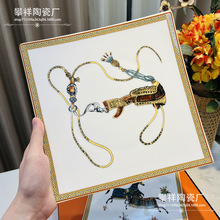 跨境马年复古四方盘摆盘骨瓷双盘新年乔迁礼物餐具金色蛋糕西餐盘