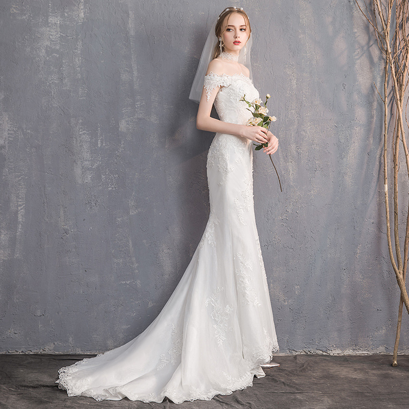 Vestido de Novia Estilo Sirena 2025, Nuevo Estilo, Ajustado, Sencillo, con Hombros Descubiertos, Cola Pequeña, Vestido de Novia de una Pieza, Venta al por Mayor