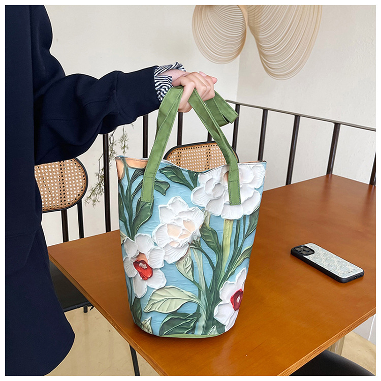 Oil Painting Style Design Handbag for Women, Cute Printed Handbag, Artistic Temperament, National Style Trendy Shoulder Bag, Cross-Border
