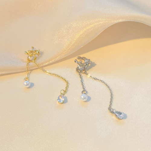 Vintage Vine Fringe Earrings for Women, Fashion and Elegant, Unique Zircon and Pearl Stud Earrings, No Piercing, Lightweight Luxury Earrings
