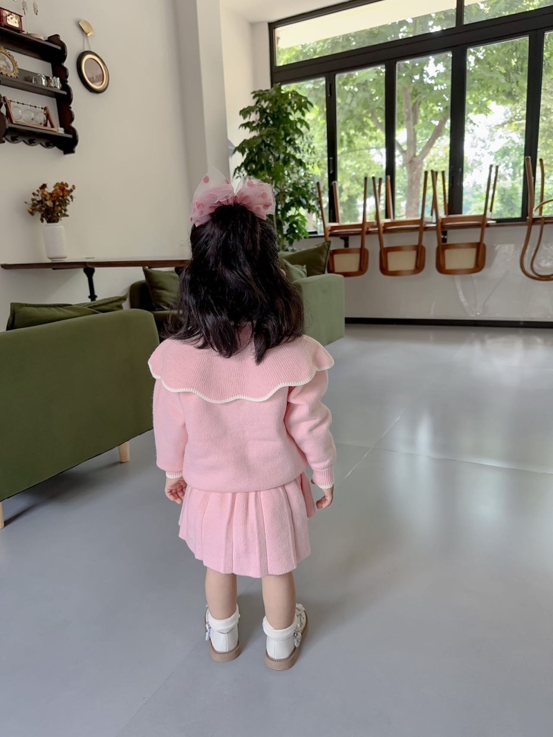 Κοριτσίστικο Πουλόβερ 2023 Φθινόπωρο Νέο Μοντέρνο Κορεάτικο Μονόχρωμο Πλεκτό Φούστα με Μεγάλο Γιακά, Σετ Δύο Τεμαχίων_voghion.com