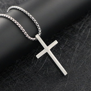European and American ins personality titanium steel necklace fashion hip hop cross pendant autumn and winter long sweater chain men's jewelry