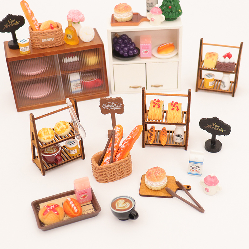 Miniature Food Toy Artificial Bread Clip Storage Rack Sign Tray Model Doll House Kitchen Scene Small Accessories DIY