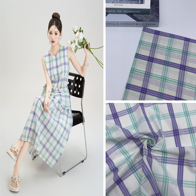 春夏薄款格子布 平纹高密色织格子面料 连衣裙衬衫裤料格子布