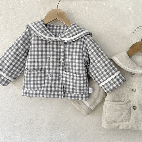 Baby spring cotton-padded jackets for boys and girls, double-breasted large lapel quilted jackets, baby cotton-padded jackets, baby cotton-padded jackets for winter