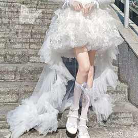 拖尾罩裙   Lolita洋装轻花嫁jsk后拖一片式可拆卸蓬蓬半身裙