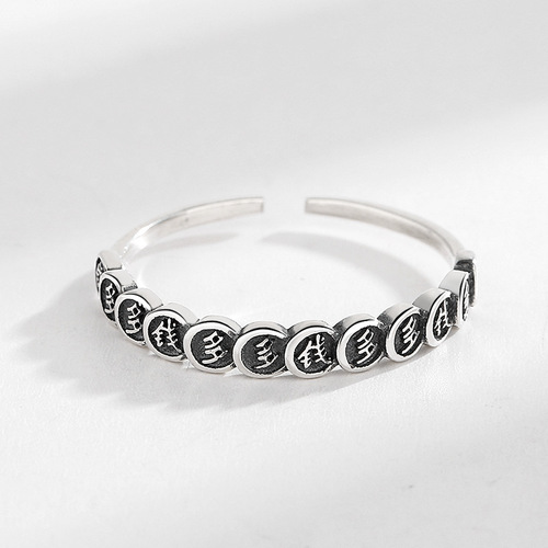 s925 sterling silver Qianduoduo fortune mahjong ring for women retro old ins trend thirteen creative index finger ring