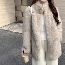 2025秋冬新款仿狐狸毛皮草外套女中长款立领毛毛上衣法式名媛