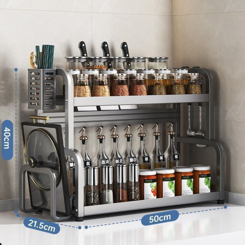 Estante de almacenamiento de cocina de acero al carbono grueso sin perforación estante de condimento estante de cuchillo de mesa estante de almacenamiento multifuncional almacenamiento de utensilios de cocina
