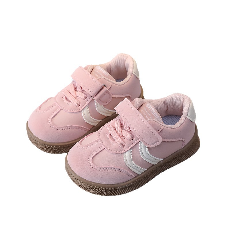 Breathable Retro Sneakers For Kids - Soft Leather Casual Shoes With Hook & Loop Closure - Lightweight & Non-Slip (White/Yellow/Pink, Sizes 21-30)_voghion.com