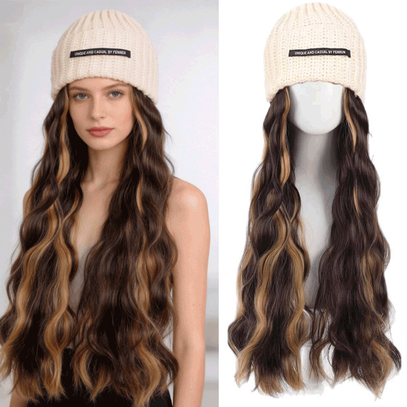 European and American Cross-Border Foreign Trade Wig Hat Wig One-Piece 22inch Knitted Velvet Hat Big Wave Hat Hood European and American Cross-Border Foreign Trade Wig Hat Wig One-Piece 22inch Knitted Velvet Hat Big Wave Hat Hood