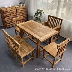老榆木桌椅复古老榆木茶桌风化老门板吧台实木泡茶台阳台桌家用
