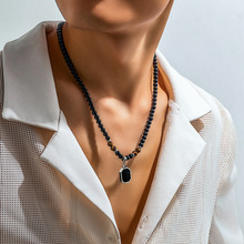 欧美跨境饰品 男士不锈钢虎石圆珠项链 简约百搭小众串珠Necklace