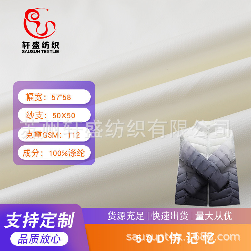 厂家供应50D棉感仿记忆布平纹面料秋冬棉服羽绒面料冲锋衣面料