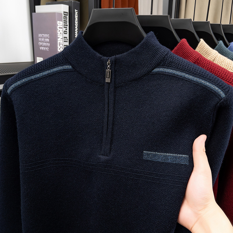 Yingao Winter Men's New Knitwear Thickened Zipper Half Turtleneck Sweater Warm Dad-Style Knitwear for Men Yingao Winter Men's New Knitwear Thickened Zipper Half Turtleneck Sweater Warm Dad-Style Knitwear for Men