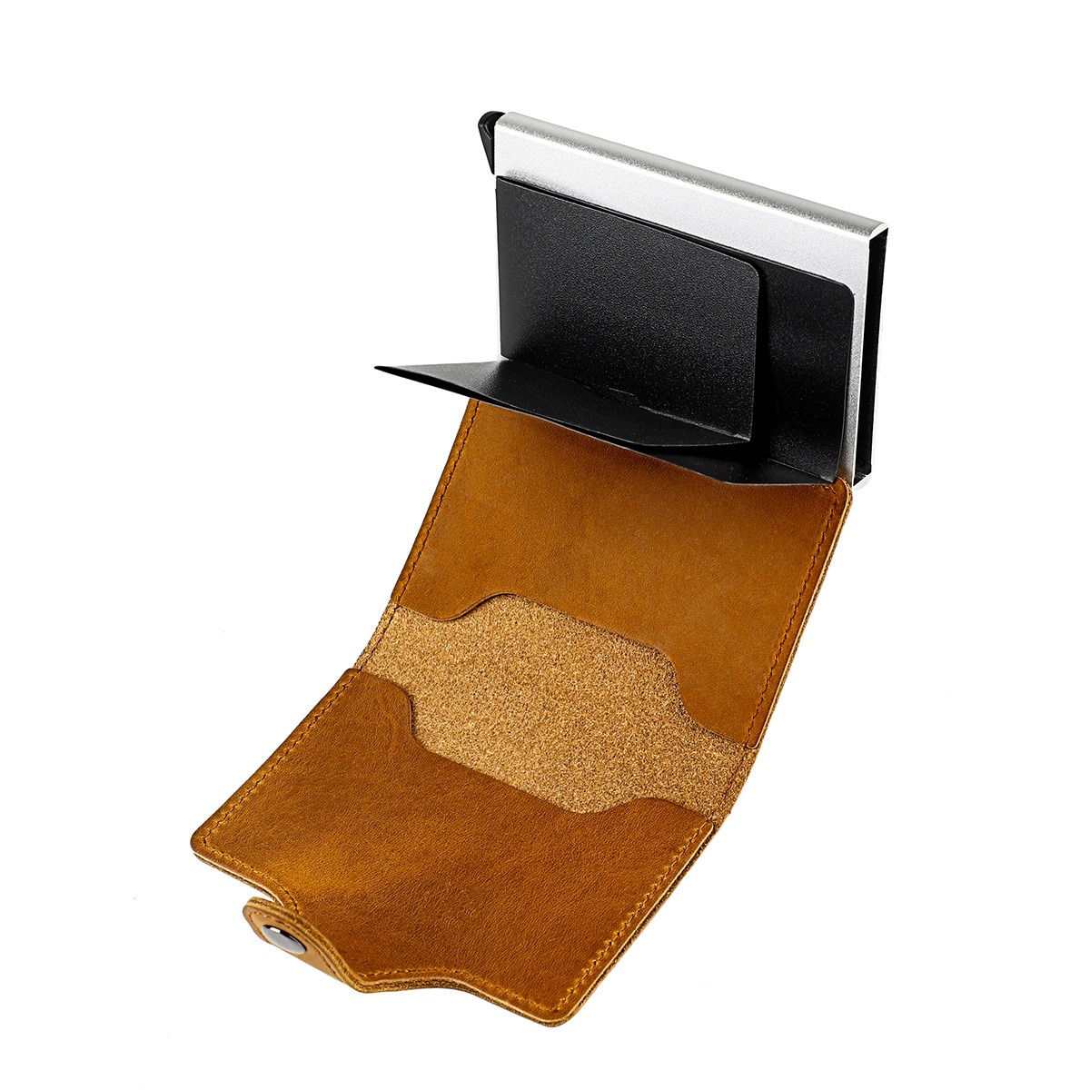 New Crazy Horse Pickup Bag Simple and Elegant USD Wallet Aluminum Box Manual Cardholder Anti demagnetization_voghion.com