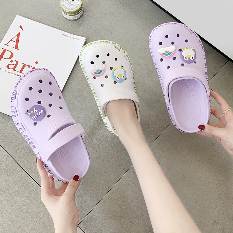 Zapatos con agujeros para mujer Xia ins marea suela gruesa Baotou zapatos de enfermera antideslizantes zapatos de oficina transpirables de moda sandalias y zapatillas para mujer