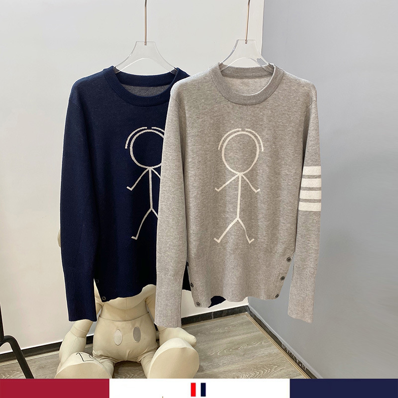 2025 New Autum Tb Knitwear for Men and Women, Girls' Slim Round Neck Pullover Four-Bar Robot Knitwear