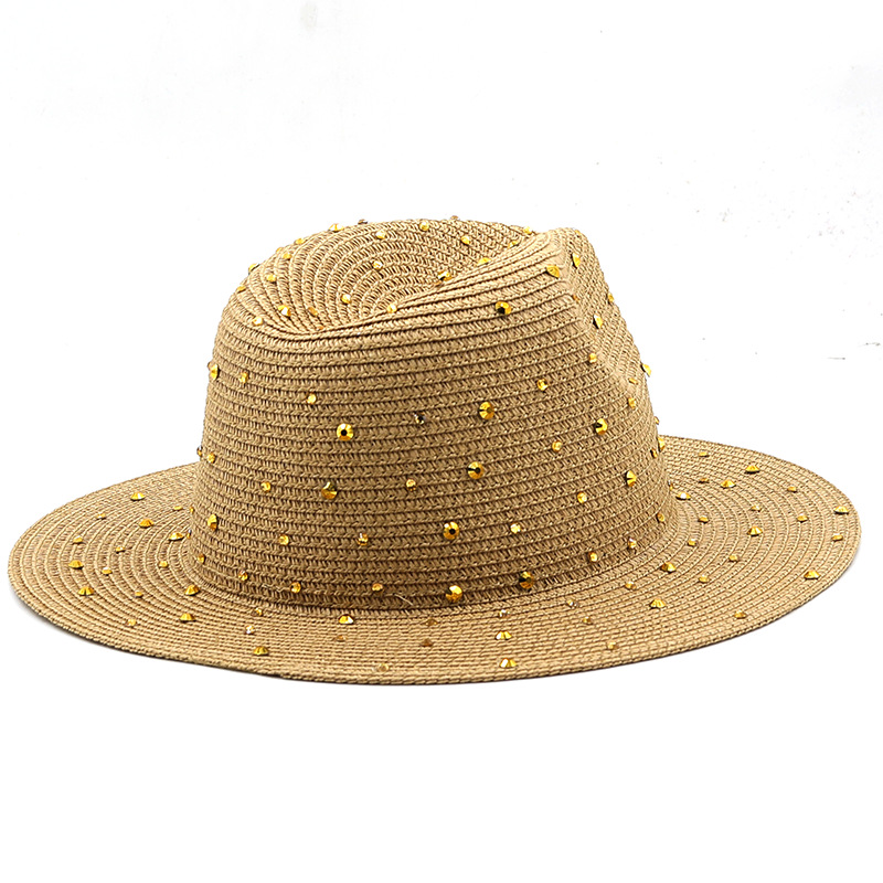 Fashion Rhinestone Simple Outdoor Travel Seaside Sunscreen Big Eaves Straw Hat display picture 4