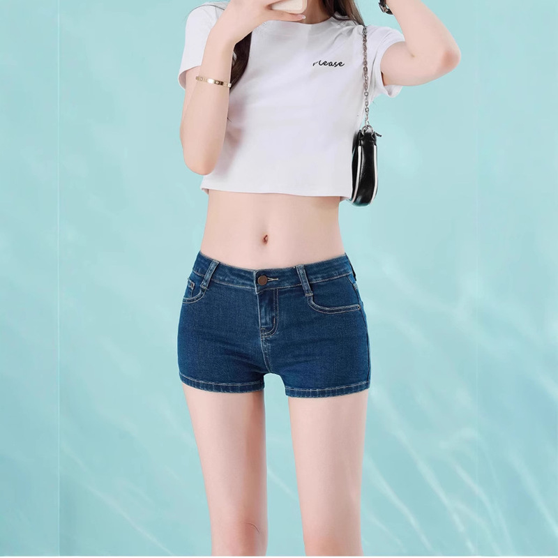 Low-Waist Shorts for Women Summer 2025 New Sexy Navel-Baring Elastic Tall and Slim Versatile Denim Shorts Slim Pants