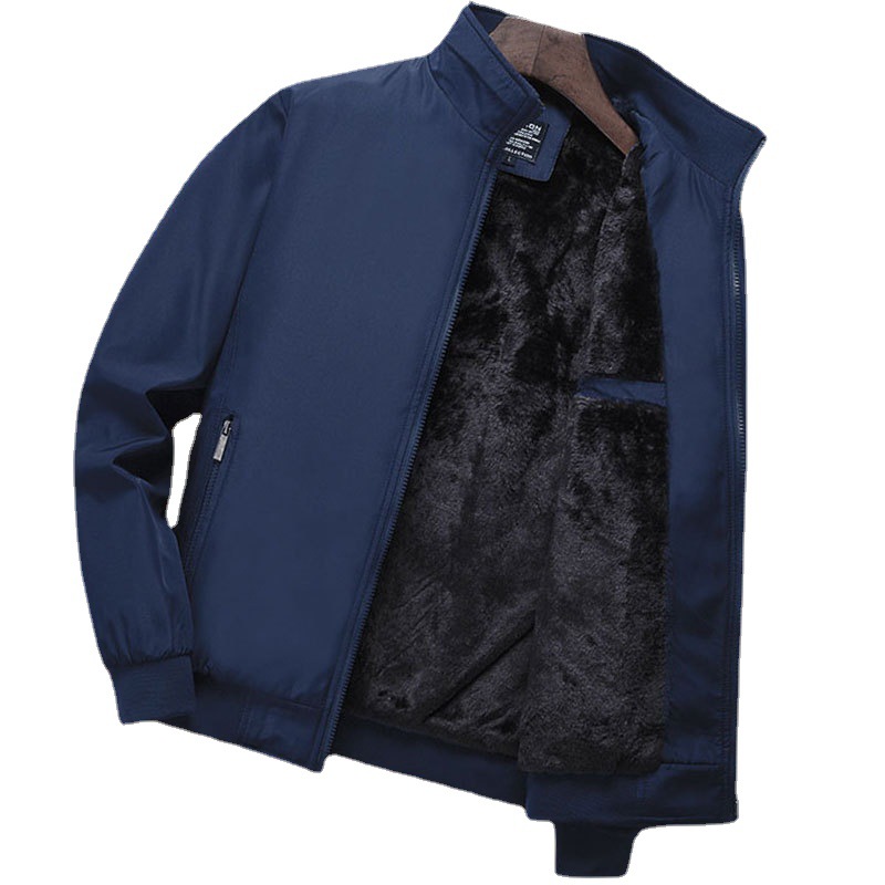 Chaqueta de mediana edad y ancianos Otoño e Invierno Abrigo acolchado de algodón forrado de lana casual de mediana edad abrigo de hombre collar de pie Abrigo acolchado de algodón primavera y otoño ropa de papá