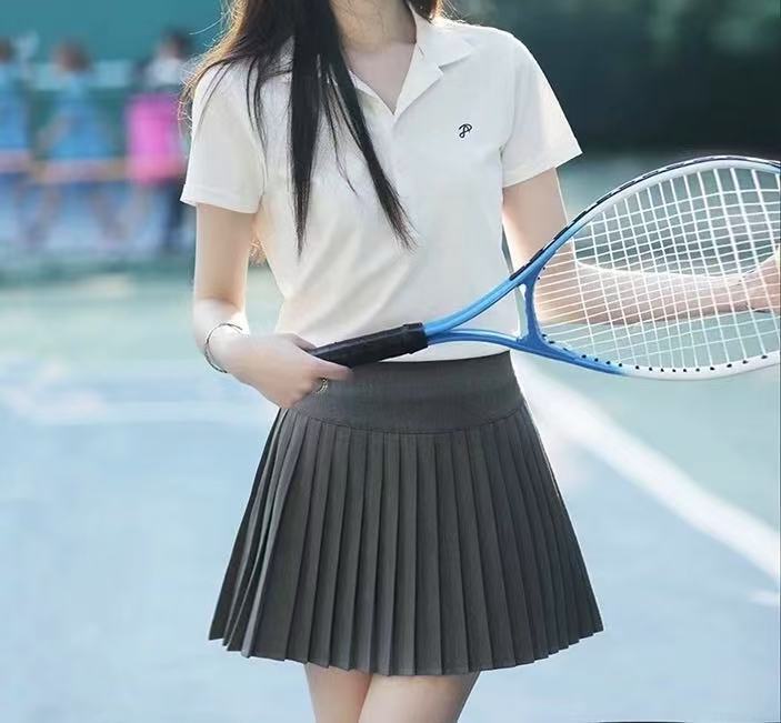 2025春夏休闲运动套装女户外跑步网球裙短袖polo衫百褶裙两件套|undefined
