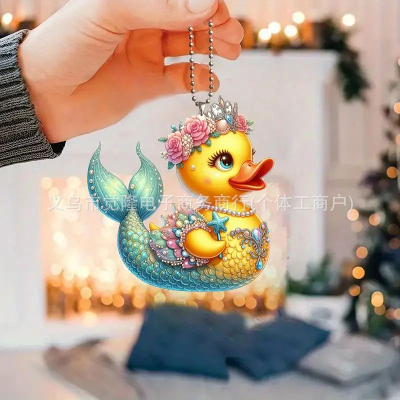 Nuevo acrílico plano de Navidad transfronterizo lindo pato amarillo adornos colgantes