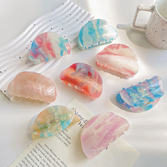 韓国版キャンディー色アクリルクリップ中号半円サメクリップ変色ヘアクリップ小清新少女気質ヘアクリップ