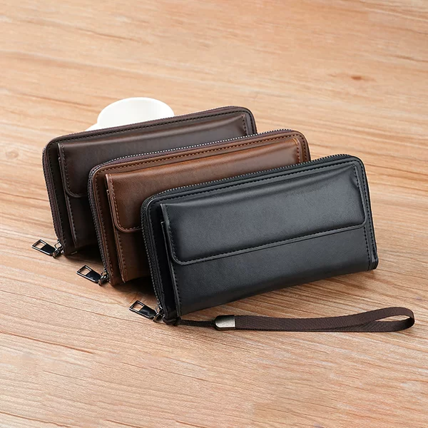 Men's Business Casual Mobile Phone Bag, Portable Clutch Bag, Anti-Theft Business Commuter Long Wallet with Multiple Card Slots