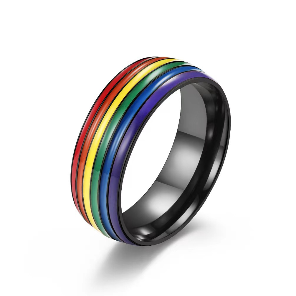 Rainbow Pattern Simple Style Commute Rainbow Titanium Steel Enamel Rings