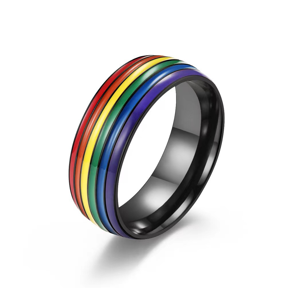 Anillos De Esmalte De Acero De Titanio Arco Iris De Estilo Simple display picture 4