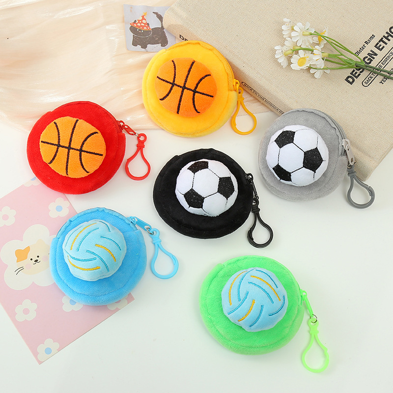 New Creative Cute Spherical Plush Coin Purse Football Basketball Volleyball Coin Purse Headphone Storage Bag Manufacturer Direct