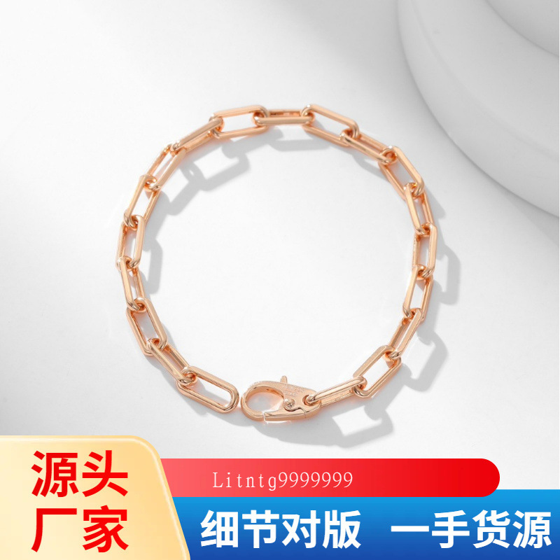 S925 Sterling Silver High-End Version Cartier Santos Series Chain Link Bamboo Bracelet, Unisex, Plated with 18K Rose Gold