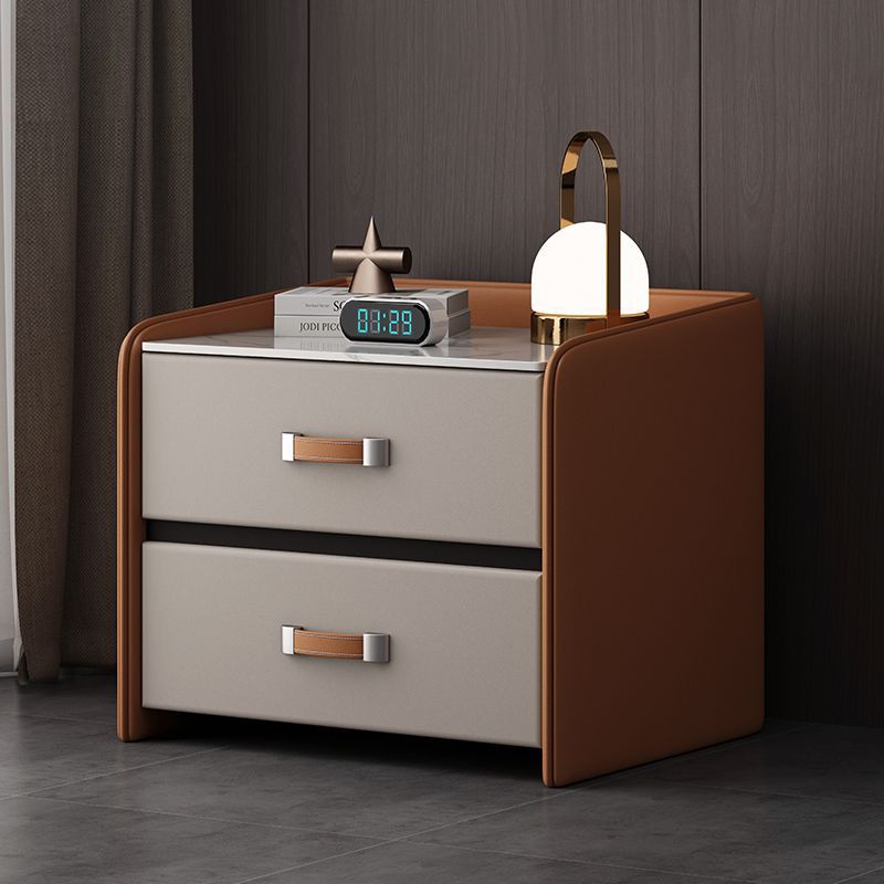 Saddle Leather Bedside Table Solid Wood Bedroom Home 2025 New Style Simple Modern High-End Guest Room Bedside Storage Cabinet
