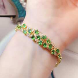跨境亚马逊天然沙弗莱手链S925银主石3*4热销耳饰女设计感小众